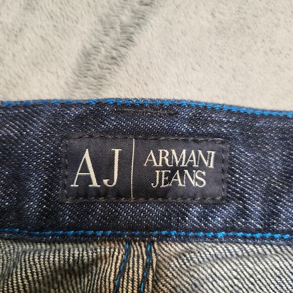 Armani Jeans J05 Mens 36x31 Blue Regular Fit Dark Wash Straight Denim Stretch - Picture 6 of 13